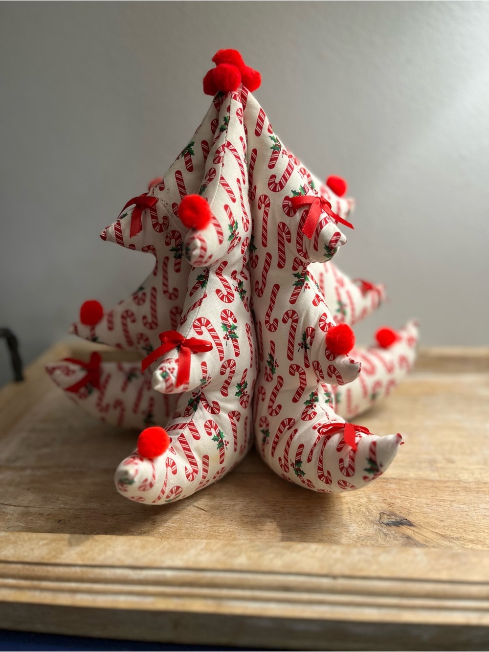 Handcrafted Fabric Christmas Tree 10 Inches Tall Holiday Decor